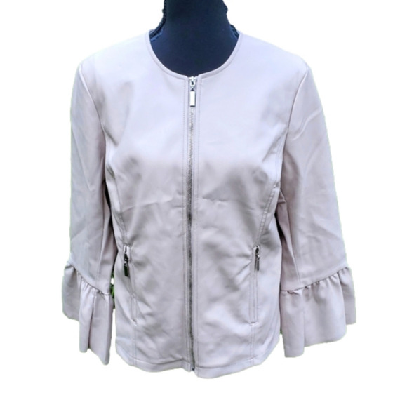 NWT ALFANI Vegan Leather ruffle sleeve jacket medium - Picture 1 of 8